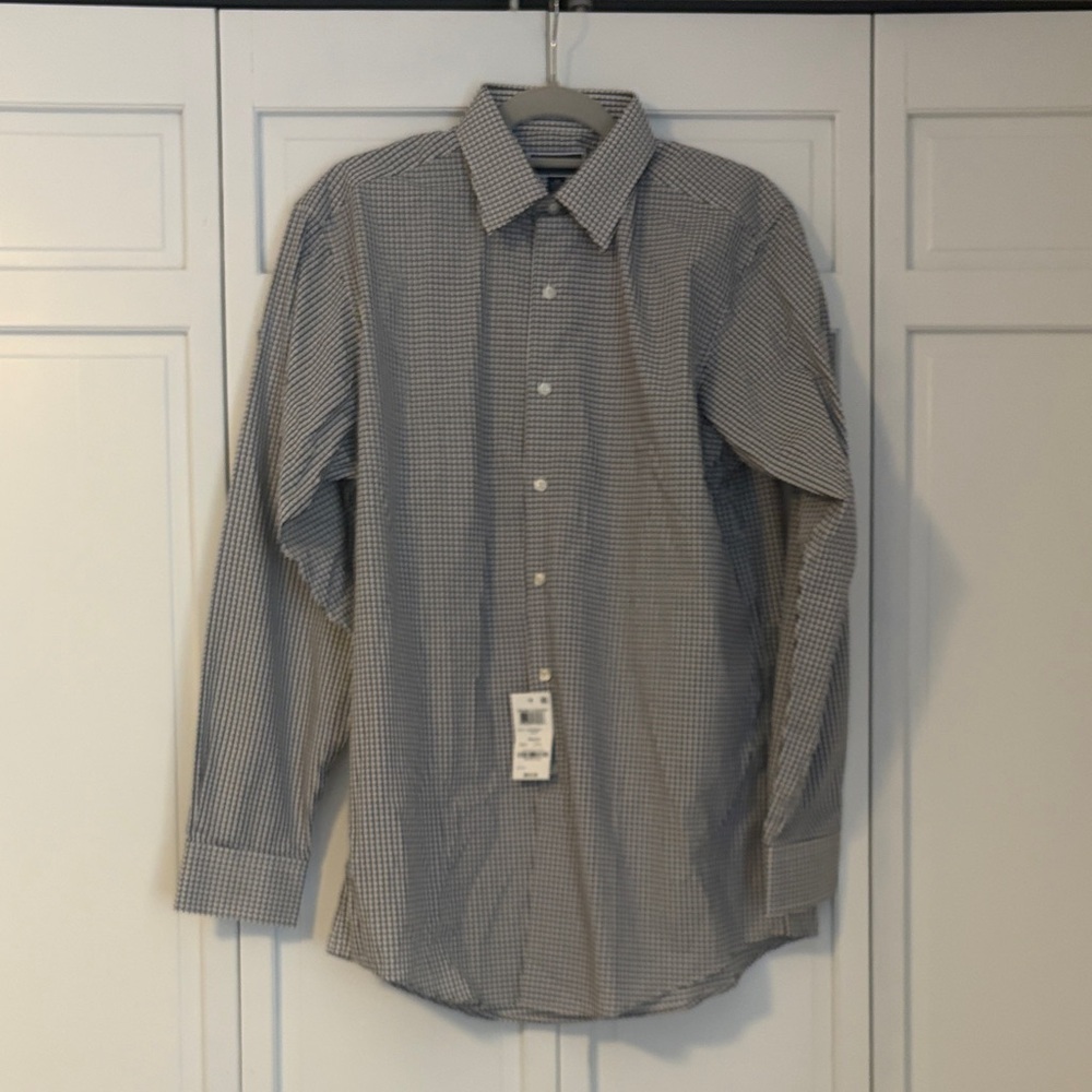 Classic Men's Long-Sleeve Check Dress Shirt - Black/White